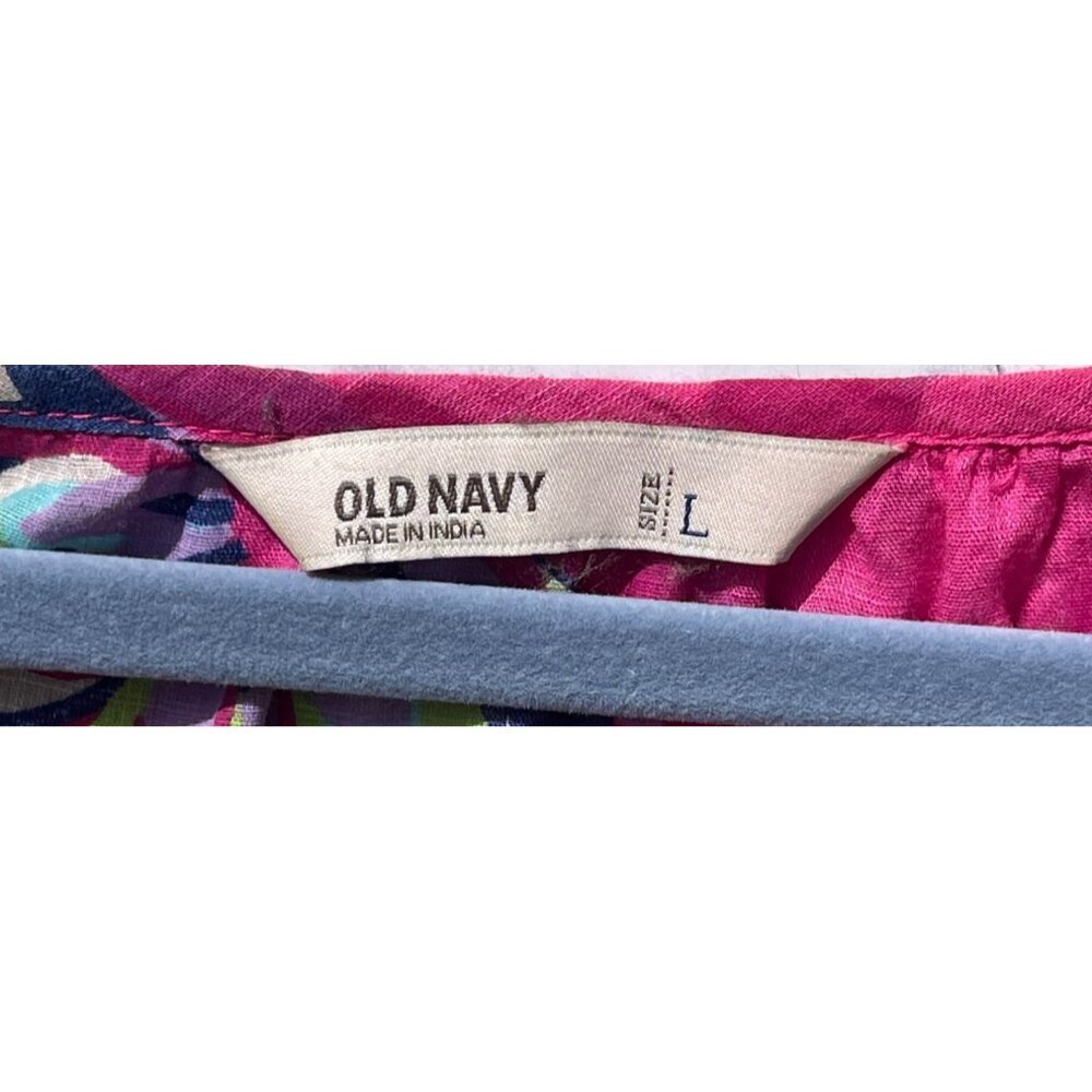 Old Navy Womens Floral Pink Boho Top With Beaded Detail Sz L Lightweight Cotton - Picture 7 of 9